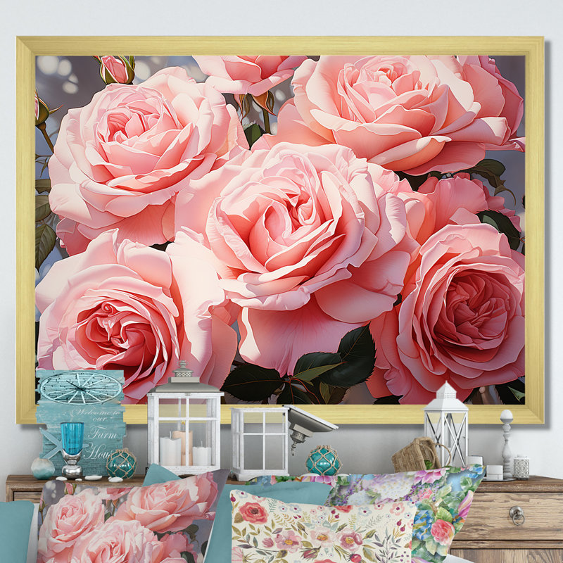 Minimalisme, roses roses, rêve, Cadre doré simple, H 16 po x l 32 po x P 1 po