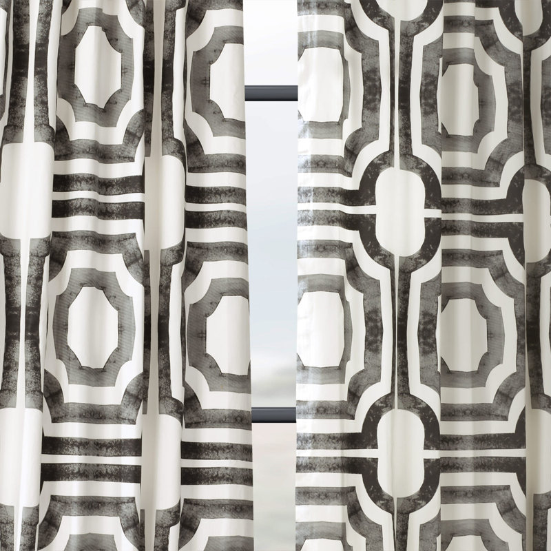 Panneau de rideau simple obscurcissant en coton à imprimé géométrique Magari, Gris, l 50 po x L 108 po