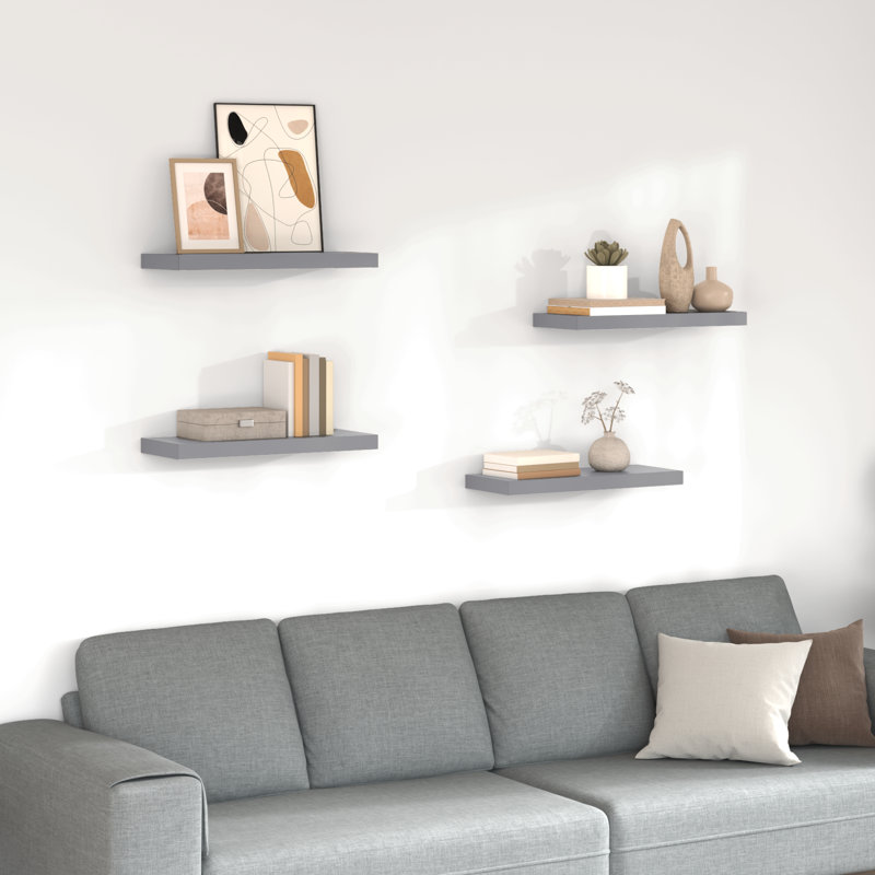 Wall Shelf  Wall Mounted Display Shelf for Photo Frame Set of 4, 1.5" H x 23.6" W x 9.3" D, Gray, 4