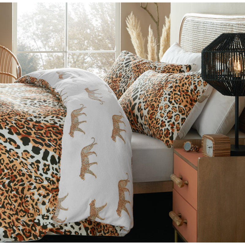 Blevens Animal Print Duvet Cover Set with Pillowcases, Orange/Brown, Kingsize Duvet Cover + 2 Standard Pillowcases