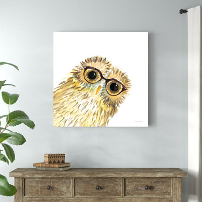 «Owl in Glasses» par Mercedes Lopez Charro, reproduction d'art sur toile tendue