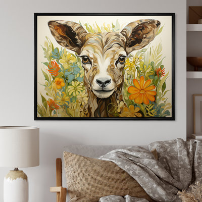 «Brown Goat Farm Meadow III», art mural animal de chèvre