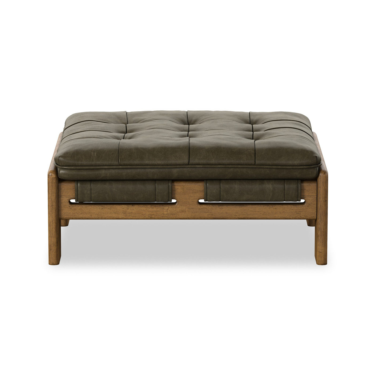 Ellinor 27" Genuine Leather Ottoman, Dulane Moss