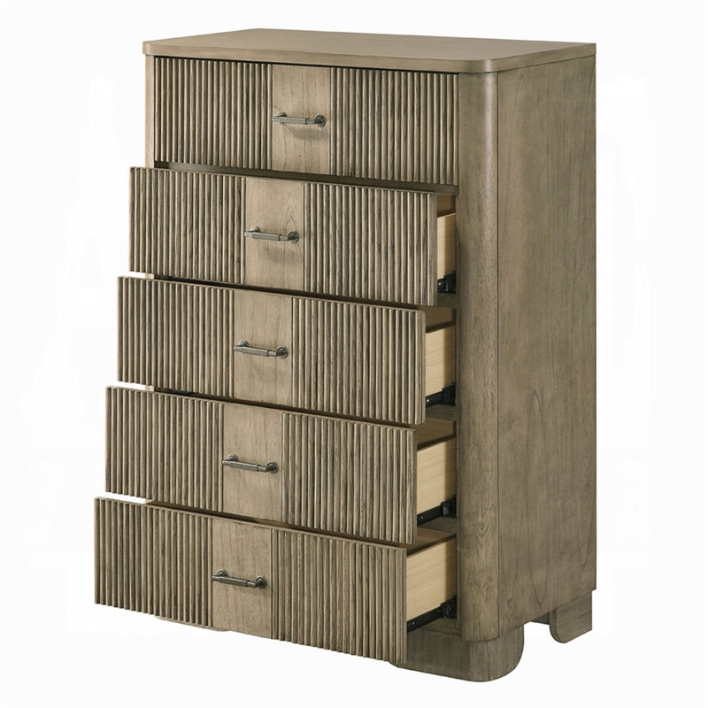 Commode de style rustique 1Pc avec 5 tiroirs de rangement en bois de chêne antique