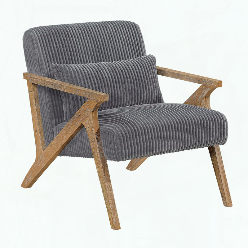 Chaise d'appoint en velours côtelé avec coussin, structure en bois d'hévéa massif, Gris