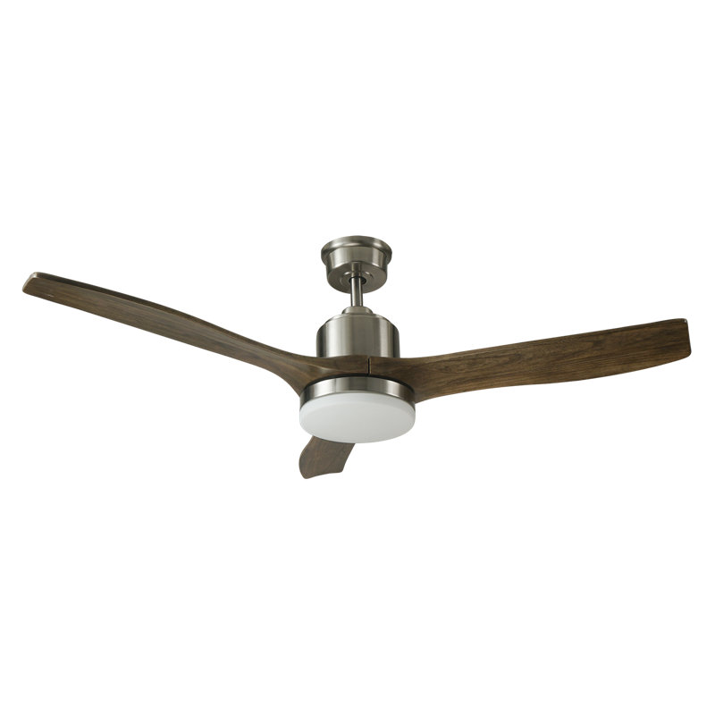 Good Housekeeping's Canton 52" Ceiling Fan with Carved Wood Blades, Integrated LED & Remote Control, Brushed Nickel