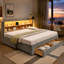 3FT Single Convertible Sofa Bed with LED Storage Headboard & Pull-Out Drawers-1898226385