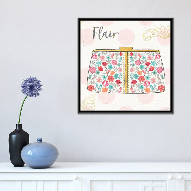 «Fashion Blooms I», impression sur toile, H 18 po x l 18 po x P 1,5 po, Toile avec cadre noir, Pas de tapis