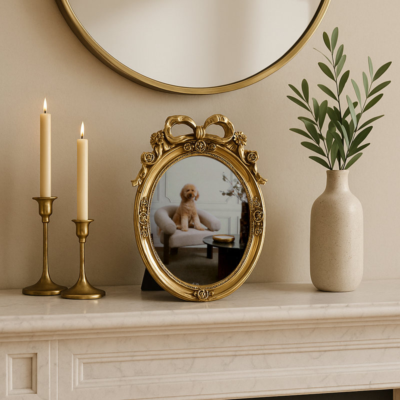 Conception de cadre photo à arc décoratif - Cadres ovales mignons avec motif sculpté - Cadre décoratif pour murs de galerie ou présentoir d'entrée - 10 po, doré