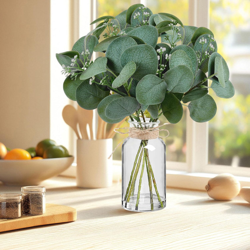 Artificial Eucalyptus Stems In Glass Vase