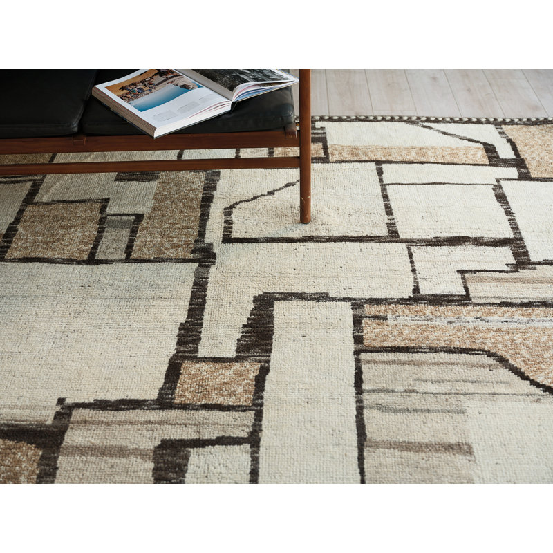 Alcama hand-knotted New Zealand Wool Beige/Ivory/Brown Area Rug, 9'X12'