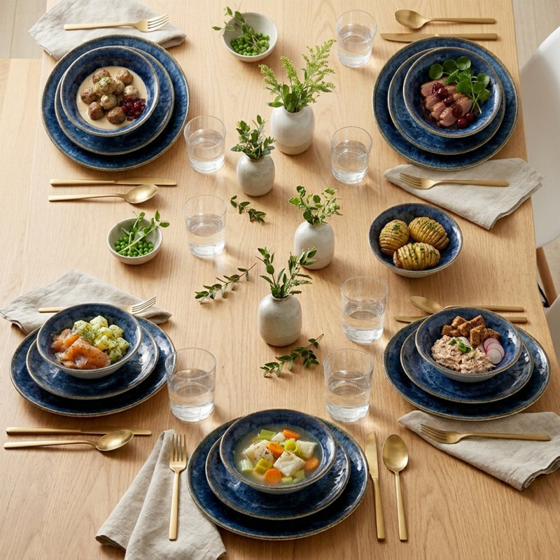 Celestial Reactive Deep Blue Porcelain Dinnerware Set (18-Piece Service for 6)