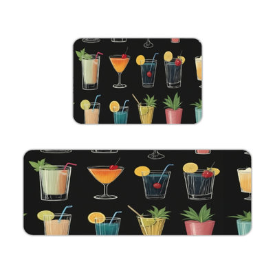 Vintage Cocktail Pattern 2 Pcs Home Decor Kitchen Mats Black