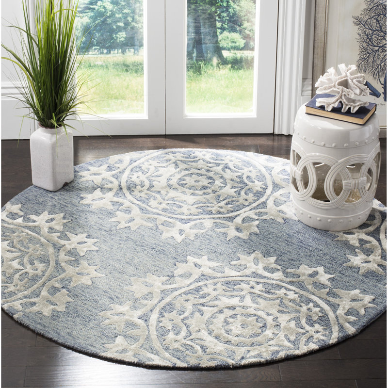 Tapis damassé en laine et viscose Rudra, Rond 5 pi