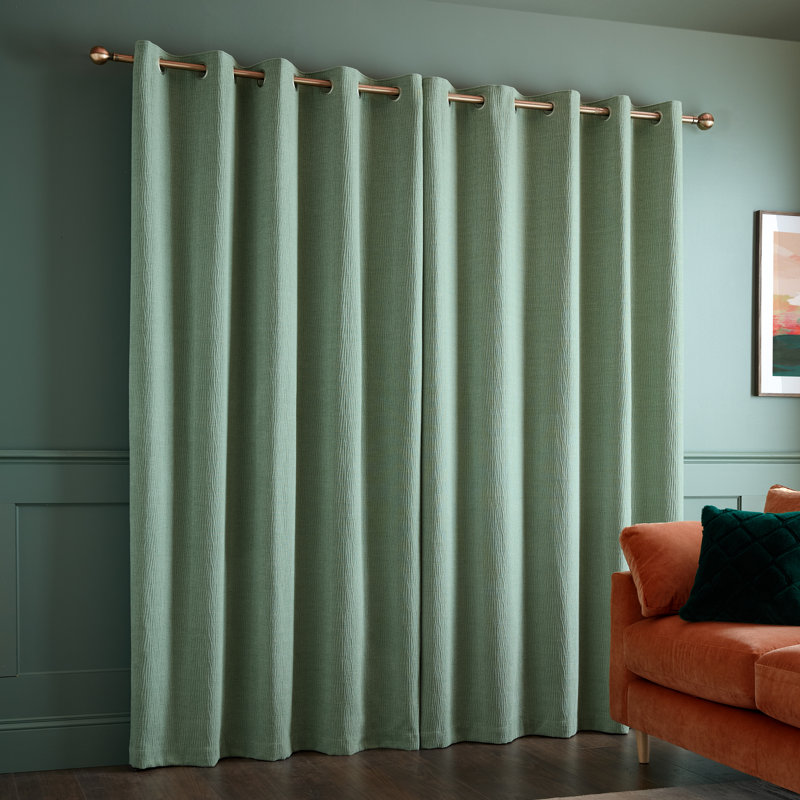 Crinkle Chenille Lined Eyelet Curtains, Green, 90 x 90 Inch