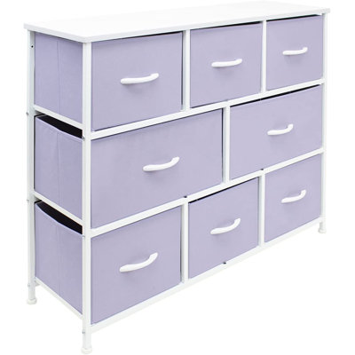 Sorbus 8 Drawers Wide Dresser With Steel Frame, Wood Top, And Fabric Bins In Purple