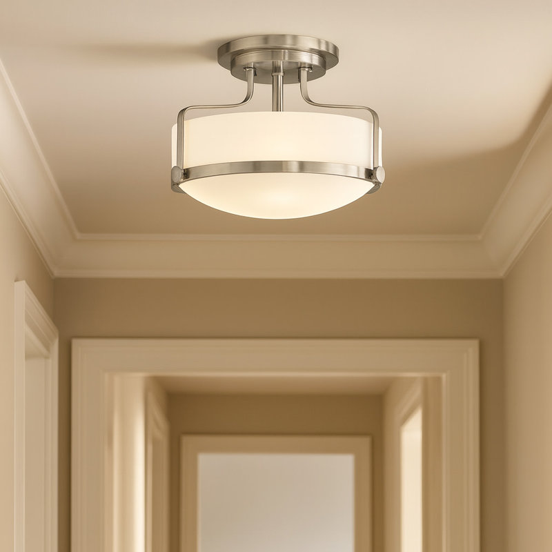 Plafonnier rétro semi-encastré 3 lumières Harper 14,5 po Harper, Nickel brossé, Médium