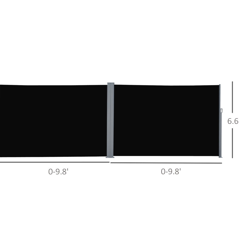 Auvent de terrasse double rétractable 20 '- Tissu protégé et structure en acier à retrait automatique, mur cubique noir - Sun automatique