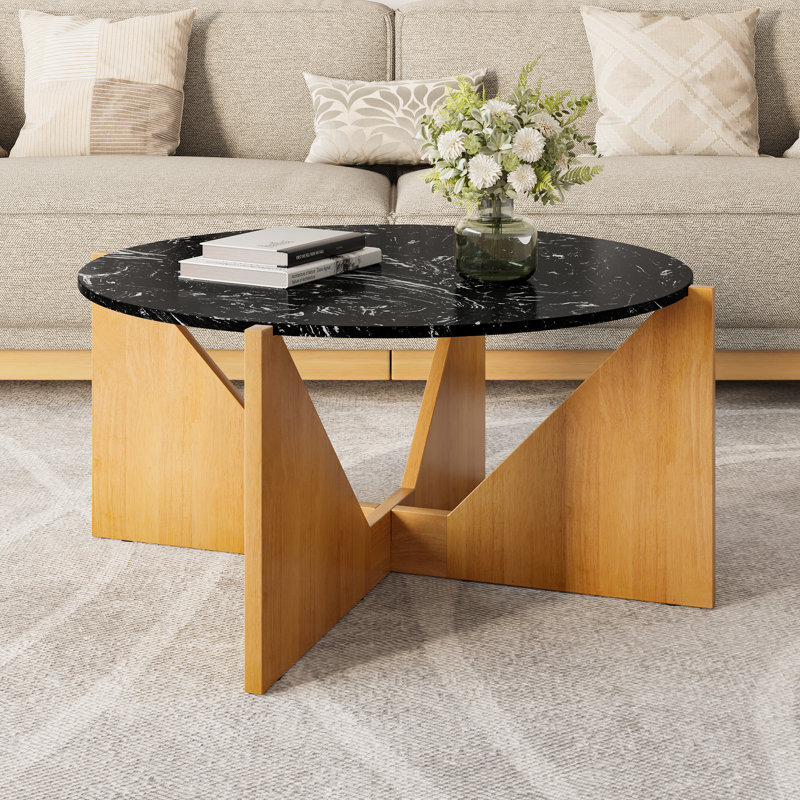 Table basse ronde en marbre Wrought Studio ™, Brun clair, Noir
