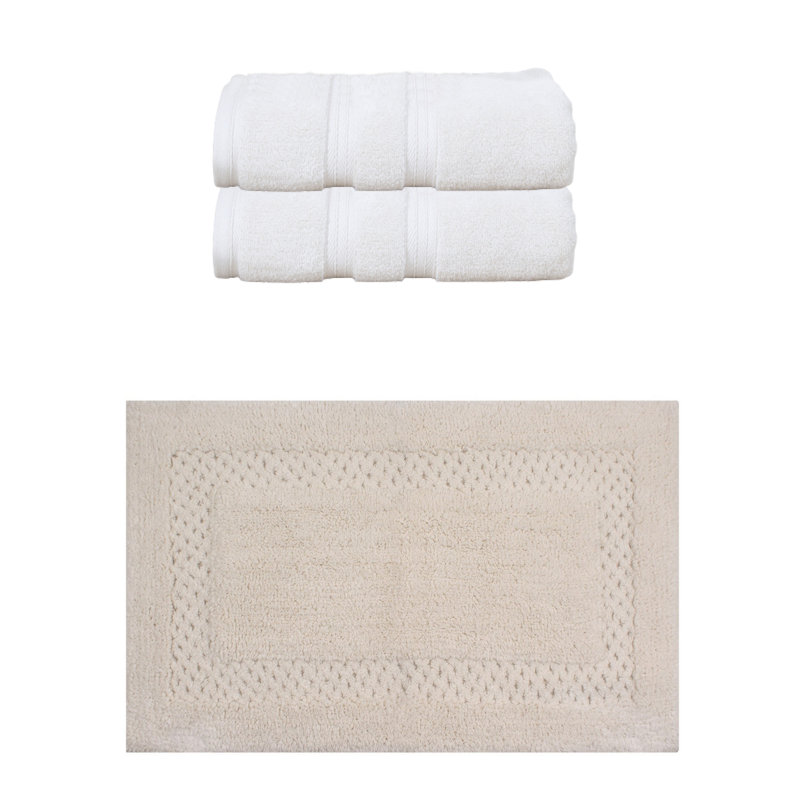 Bublitz Classy Bath Mat 100% Soft Cotton Bath Towel Set & Bath Rug, Linen, 8 Piece Bath Towel Set & 1 Piece 17"x24" Bath Rug