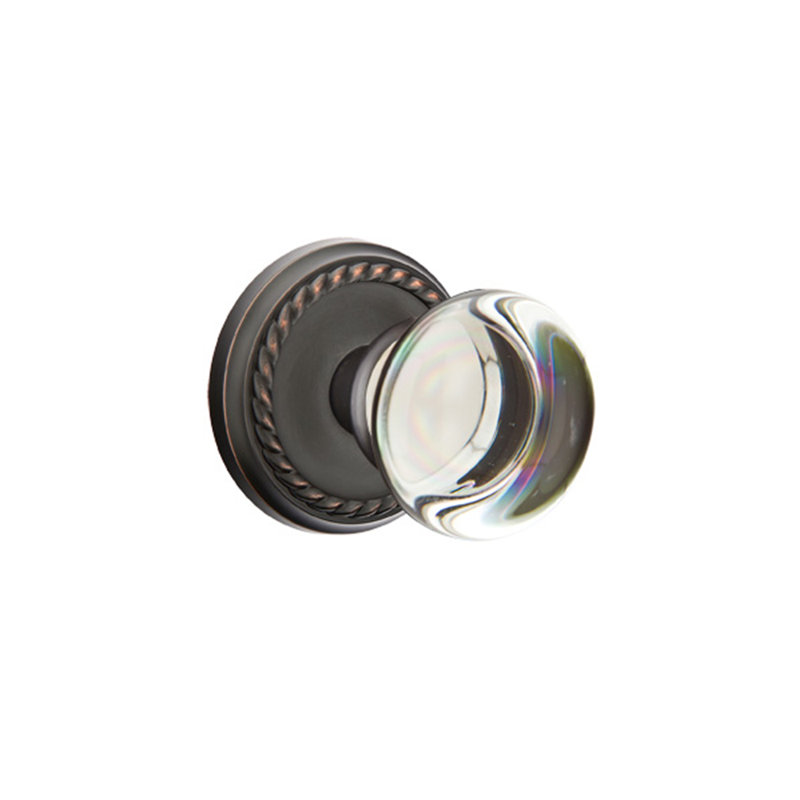 Ensemble de faux boutons Emtek avec rosette en corde et bouton en verre Providence, Bronze huilé
