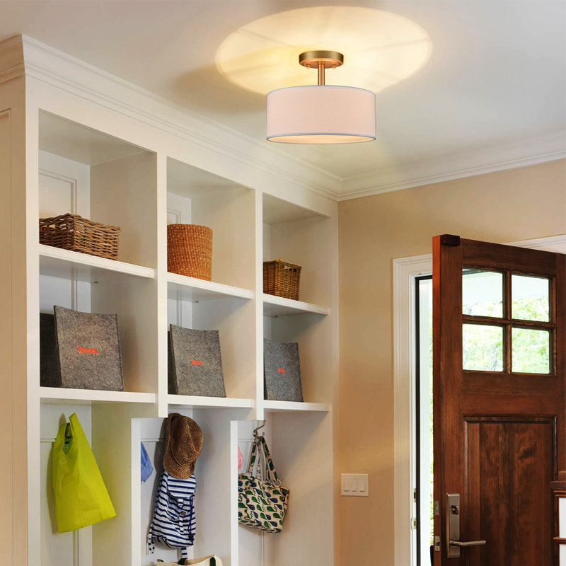 Modern Gold Light Fixture Ceiling Mount Flush Mount Drum Ceiling Light Fixture, Brass