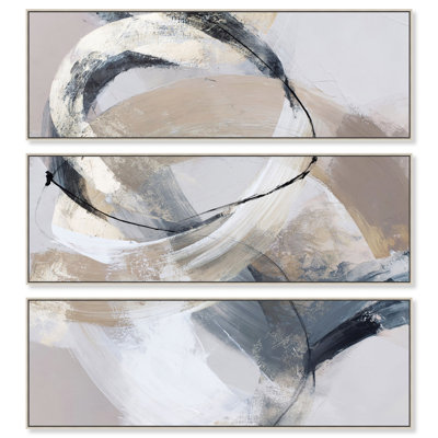 Ensemble d'art abstrait grand format « Gold Accent III » encadré par Art Remedy, cadre argenté, 48 x 16 pouces