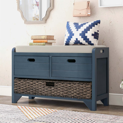 Banc de rangement en bois d'acacia rustique avec panier amovible et 2 tiroirs, aucun assemblage requis, idéal pour le couloir et le salon