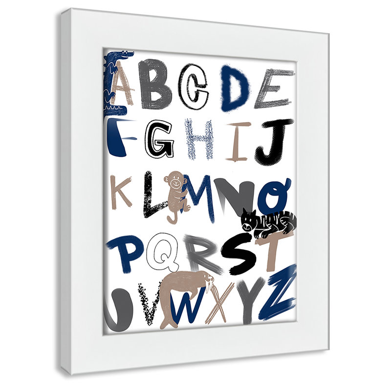 Critter Alphabet 1, impression sur papier, H 24,5 po x l 20,5 po x P 0,6 po, Encadré plat blanc