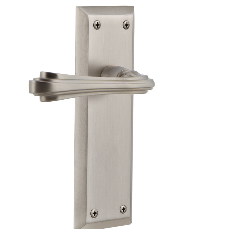 New York Plate Passage (Hall & Closet) with Fleur Lever, Satin Nickel, 2.75"