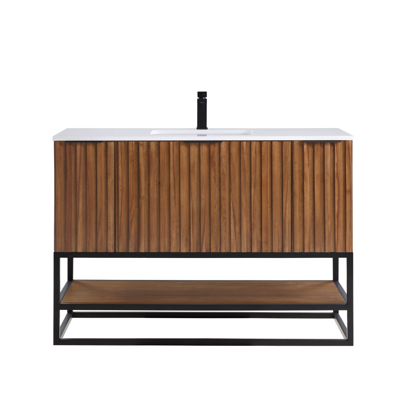 Terra 48'' Single Bathroom Vanity, Walnut, Matte Black, Calacatta Quartz/Widespread Faucet Mount