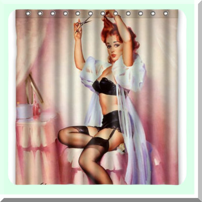 Retro Pin-Up Lady Shower Curtain - Vintage Art Canvas Style, Waterproof Polyester, Rings Included
