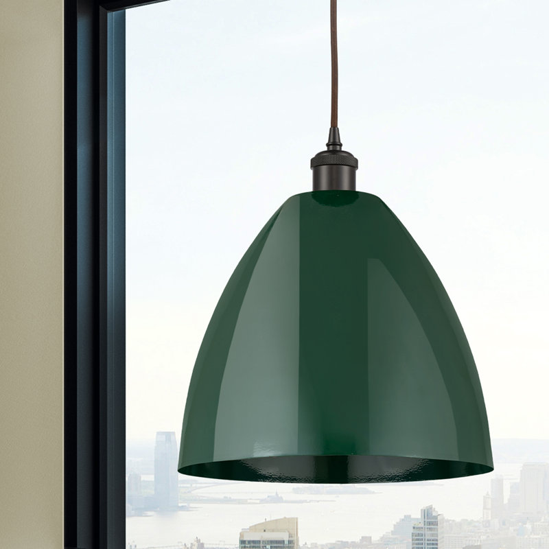 Luminaire suspendu conique 1 lumière, H 14,75 po x l 12 po x P 12 po, Vert, Bronze huilé