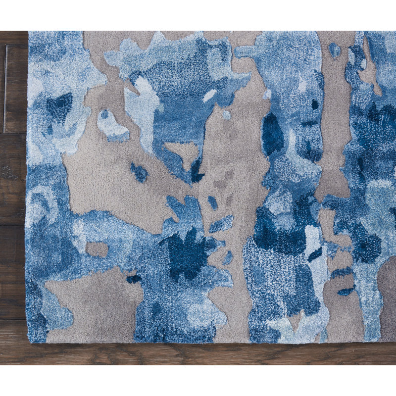 Machen Abstract Handmade Tufted Blue/Grey Area Rug, Rectangle 3'9" x 5'9"