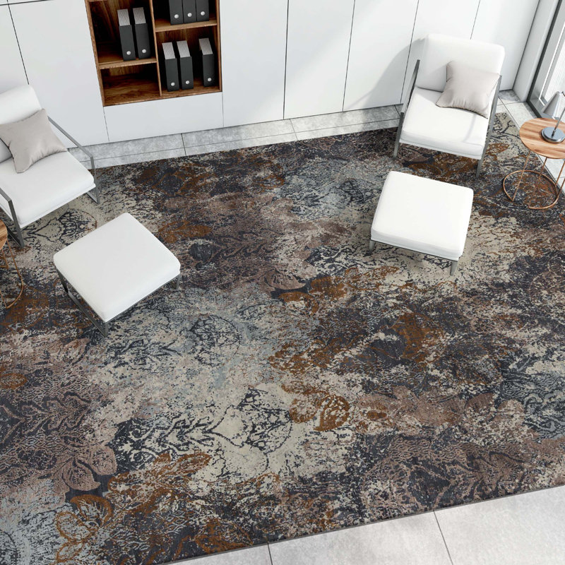 Damask Area Rug in Gray
