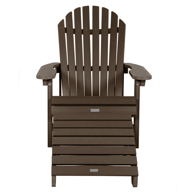 Chaise Adirondack pliante en plastique avec repose-pieds Anette, Gland de chêne vieilli