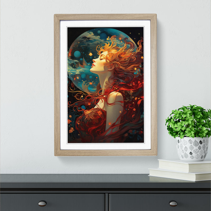 Universe Art Nouveau Art - Framed Print, 64cm H x 46cm W, Oak Framed