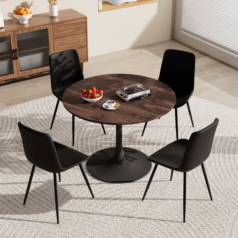 Ensemble de table ronde pour 4 (1 table + 4 chaises), H 28,7 po x L 31,5 po x l 31,5 po, Brown/Black, Noir