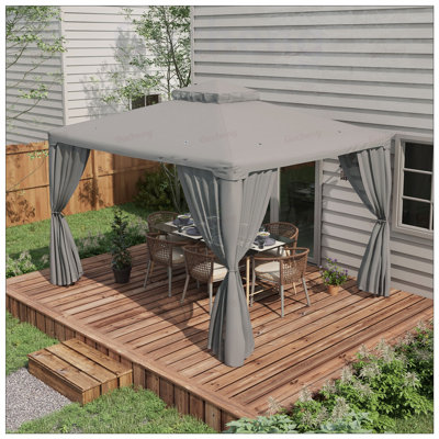 Spacious Patio Gazebo with 2-Tier Roof, UV-Blocking Canopy, and Mesh Netting for Outdoor Gatherings