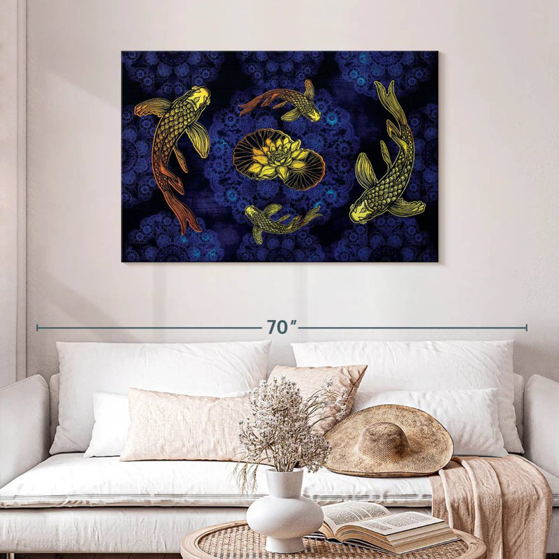 Lotus et koï doré sur toile, H 30 po x l 45 po x P 1,25 po