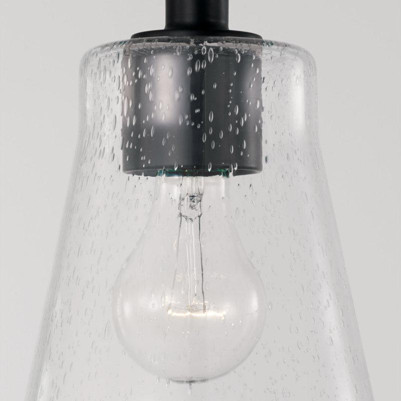 Matte Black Mini Pendant with Clear Seeded Glass Shade