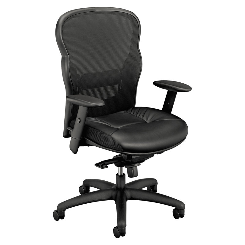 Black Mesh and Leather High-Back Adjustable Task Chair