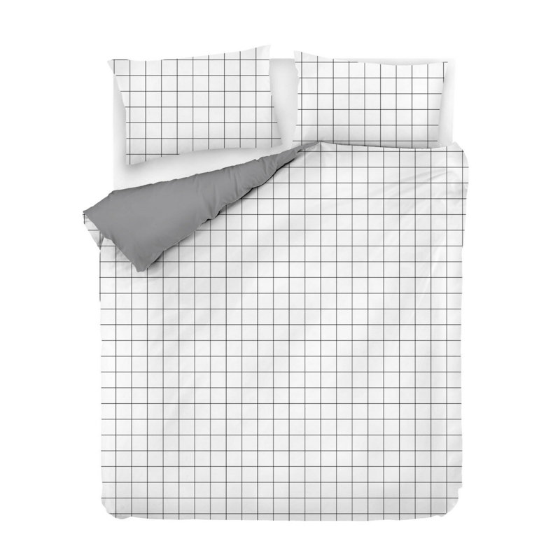 Ensemble de housse de couette 100% coton Duky, Housse de couette double TG + 2 taies d'oreiller s