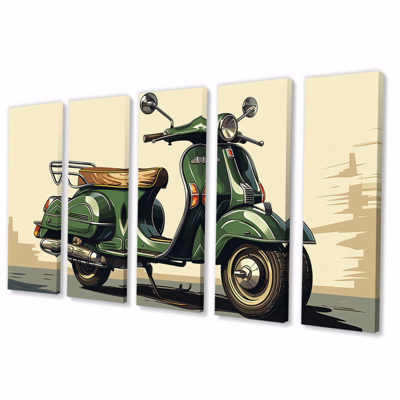 «Green Scooter Retro Electric I» sur toile, reproduction de 5 pièces