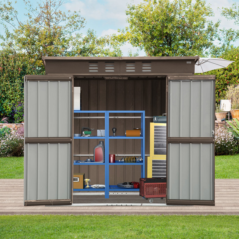 6 ft. W x 4 ft. D Metal Shed with Lockable Doors and Air Vents, Brown