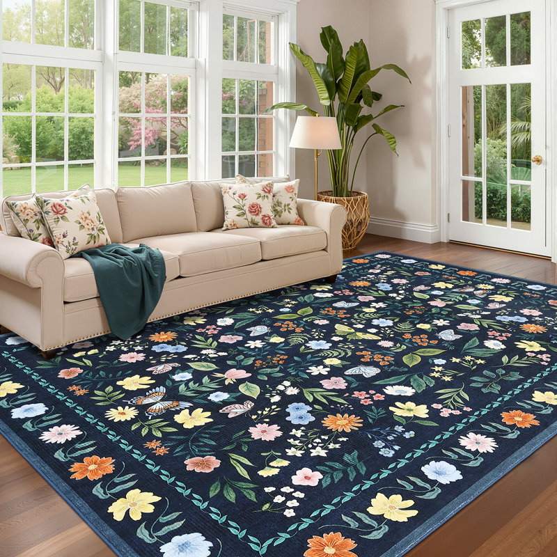 Area Rugs Washable Scalloped Butterfly Area Non-Slip,Mark Resistant,Collapsible,Accent Carpet for Living Room,Bedroom,Nursery,Dining Room,Office