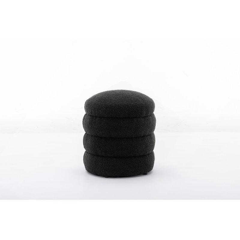 Soft Boucle  Round Ottoman Footrest Stool, Black