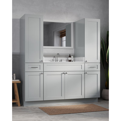 Disar 66'' Single Bathroom Vanity With  Linen Tall Cabinet Shaker Dovetail Solid Wood Drawer Carrara Quartz Top