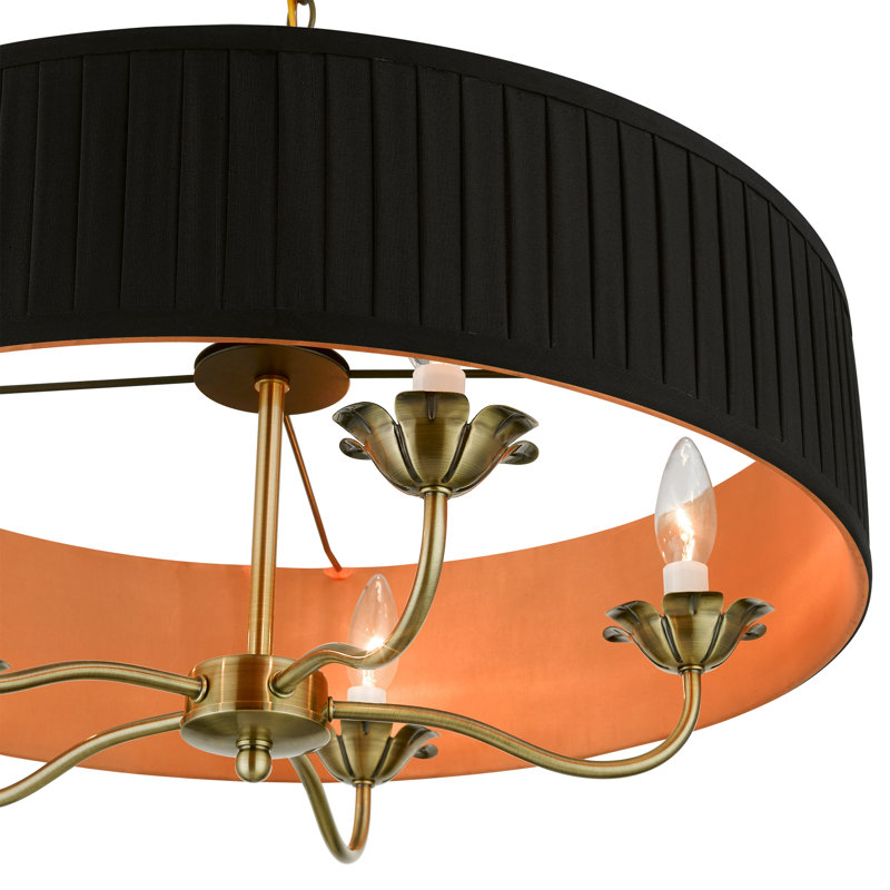 5 Light Antique Brass Pendant Chandelier, Antique Brass