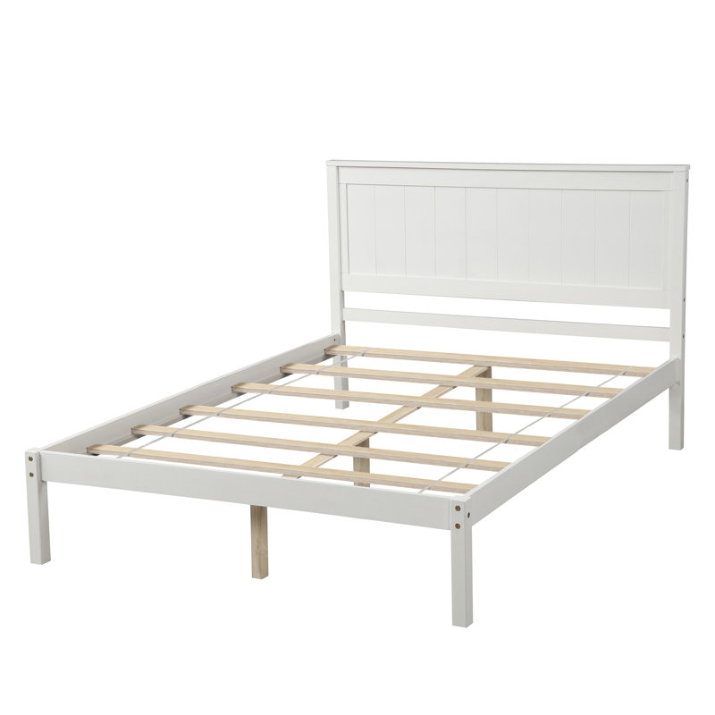 Chares Wood Platform Bed With Headboard, Full, White
